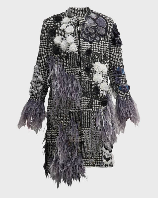 Glam Rock Classic Top Coat with Feathers